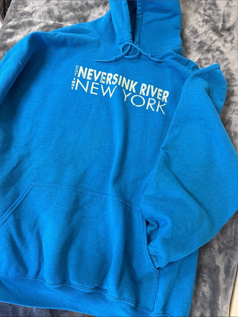 Gildan Bright Blue "Neversink River New York" Hoodie